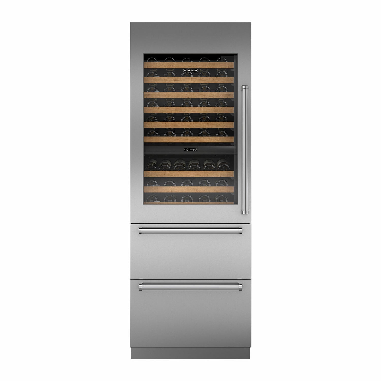 Left hinged Sub-Zero Integrated Wine Storage with Refrigerator Drawers - 2134mm x 762mm